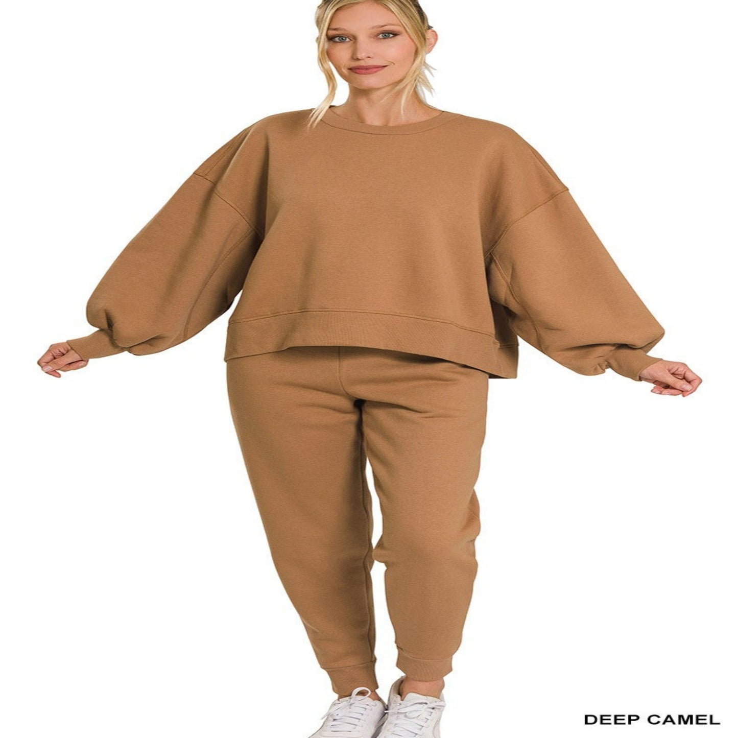 Girlie Miss Deep Camel Balloon Sleeve Sweatsuit