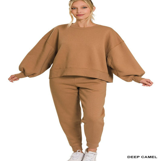Girlie Miss Deep Camel Balloon Sleeve Sweatsuit